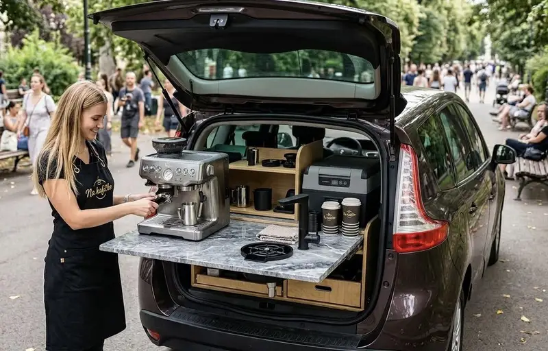 Mobilní kavárna Na Kafíčko v parku, káva z kufru